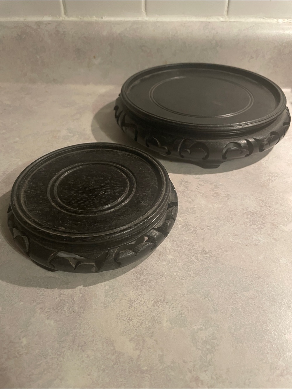 Antique Black Carved Wooden Display Stands